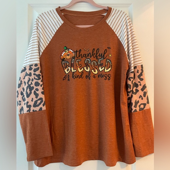 Graphic Long Sleeve Top XL Light Brown NWOT - Picture 1 of 4